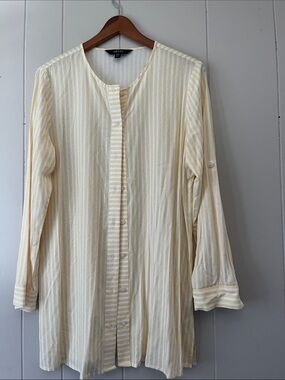 Isaac Mizrahi Yellow and White Striped Button-Front Tunic